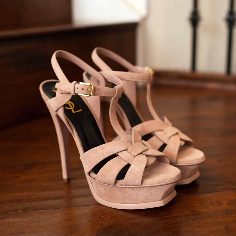 Saint Laurent Tribute Sandals in Pink Suede